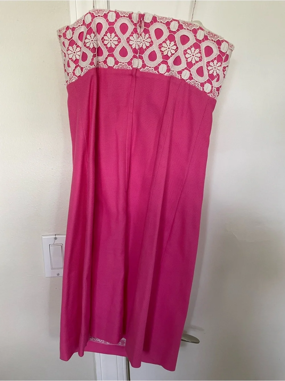 Lilly Pulitzer Hot Pink Strapless Lace-Trim Sheath Dress - Picture 2 of 4